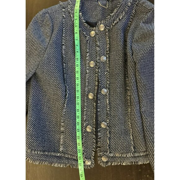 Chico's Tweed Wool Blend Open Front Fringe Trim Jacket Size 3 U.S. 16 - Picture 8 of 9